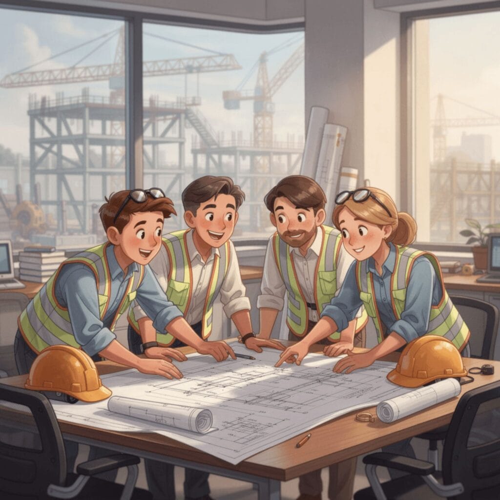 rust in EPC projects - project leader collaborating with subcontractor team on construction site for better execution performance